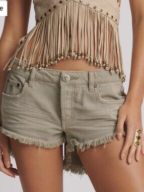 One Teaspoons Bonitas Low Waist Denim Shorts Faded Khaki